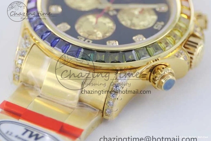 AAA Replica Watches 116595RBOW Black on A Diamonds 2406 Best YG 904L YG Dial Edition Bracelet Effortless TWF 1:1 Steel Daytona YG 0109